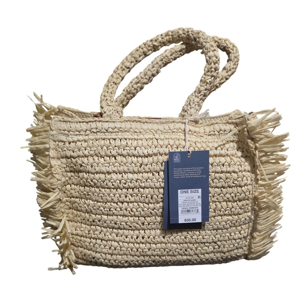 Universal Thread Beige Woven Straw Fringe Tote Crossbody Bag NWT